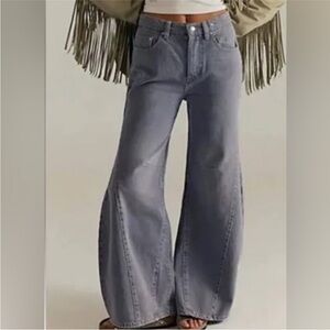 Free People Wide Leg Flare Jeans in Washed Gray